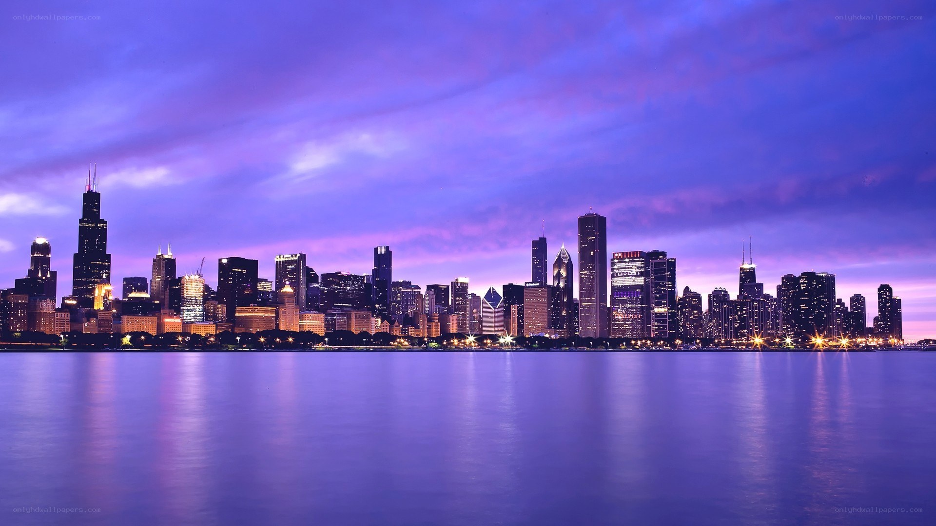 Chicago skyline at dusk