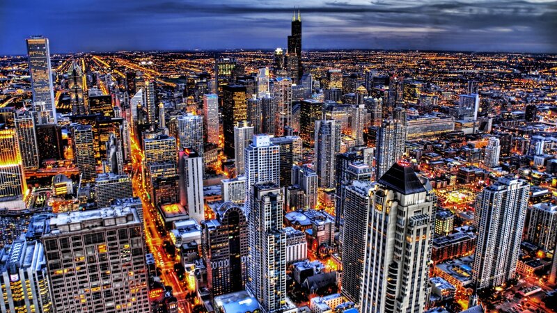 Chicago skyline at dusk