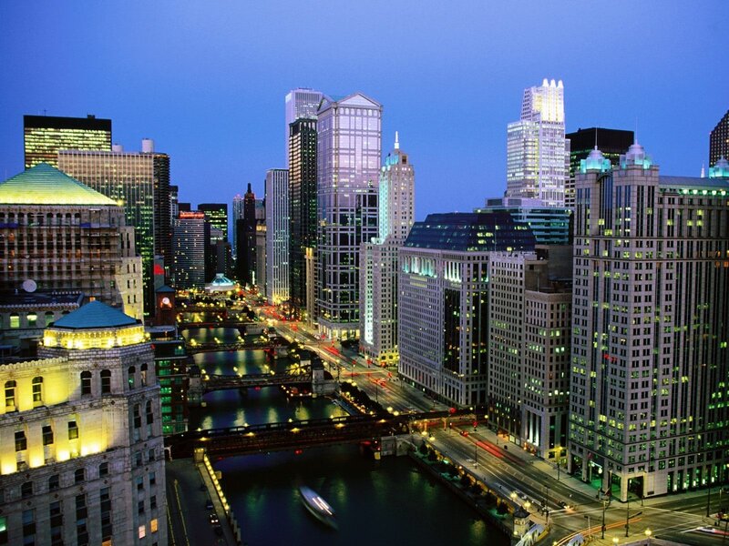 Chicago skyline at dusk
