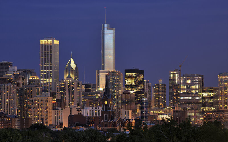 Chicago skyline at dusk