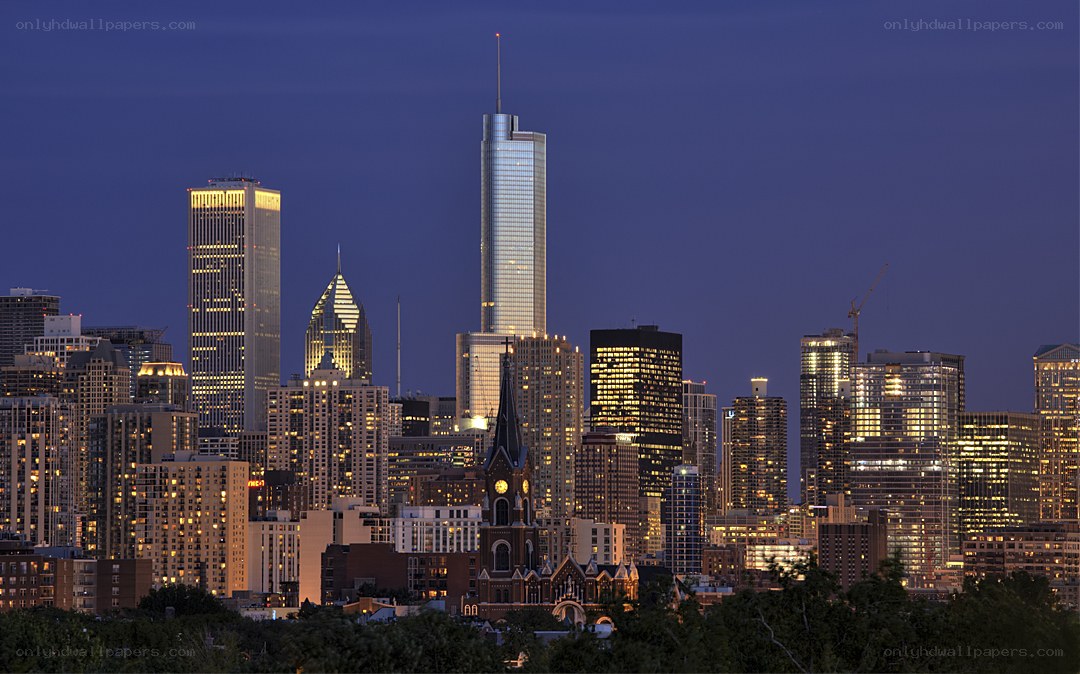 Chicago skyline at dusk