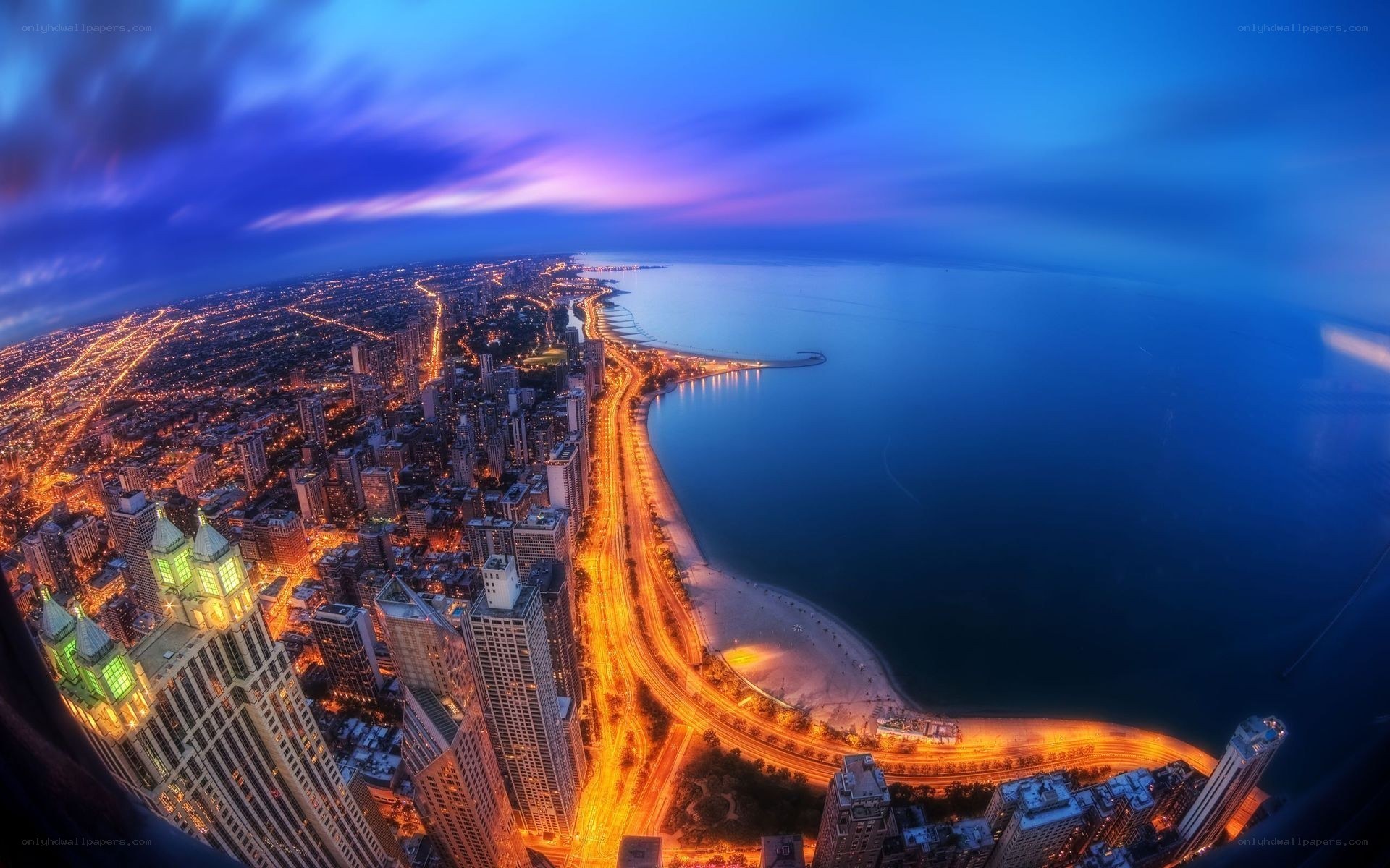 Chicago skyline at dusk