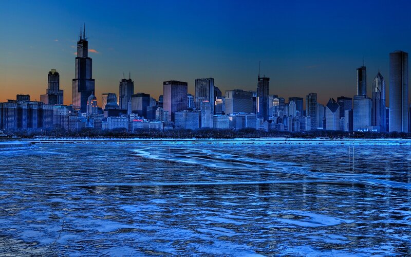 Chicago skyline at dusk