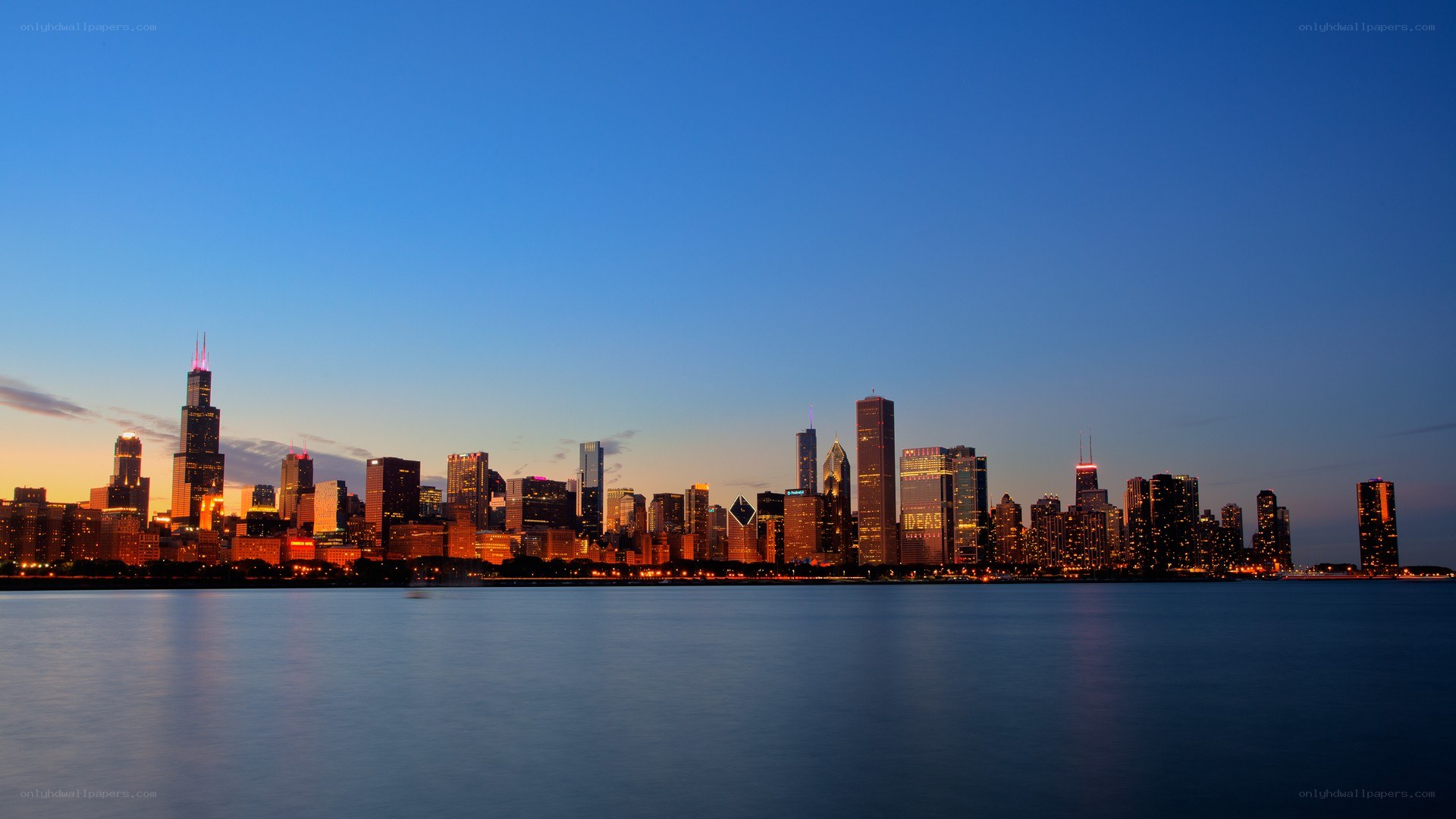 Chicago skyline at dusk
