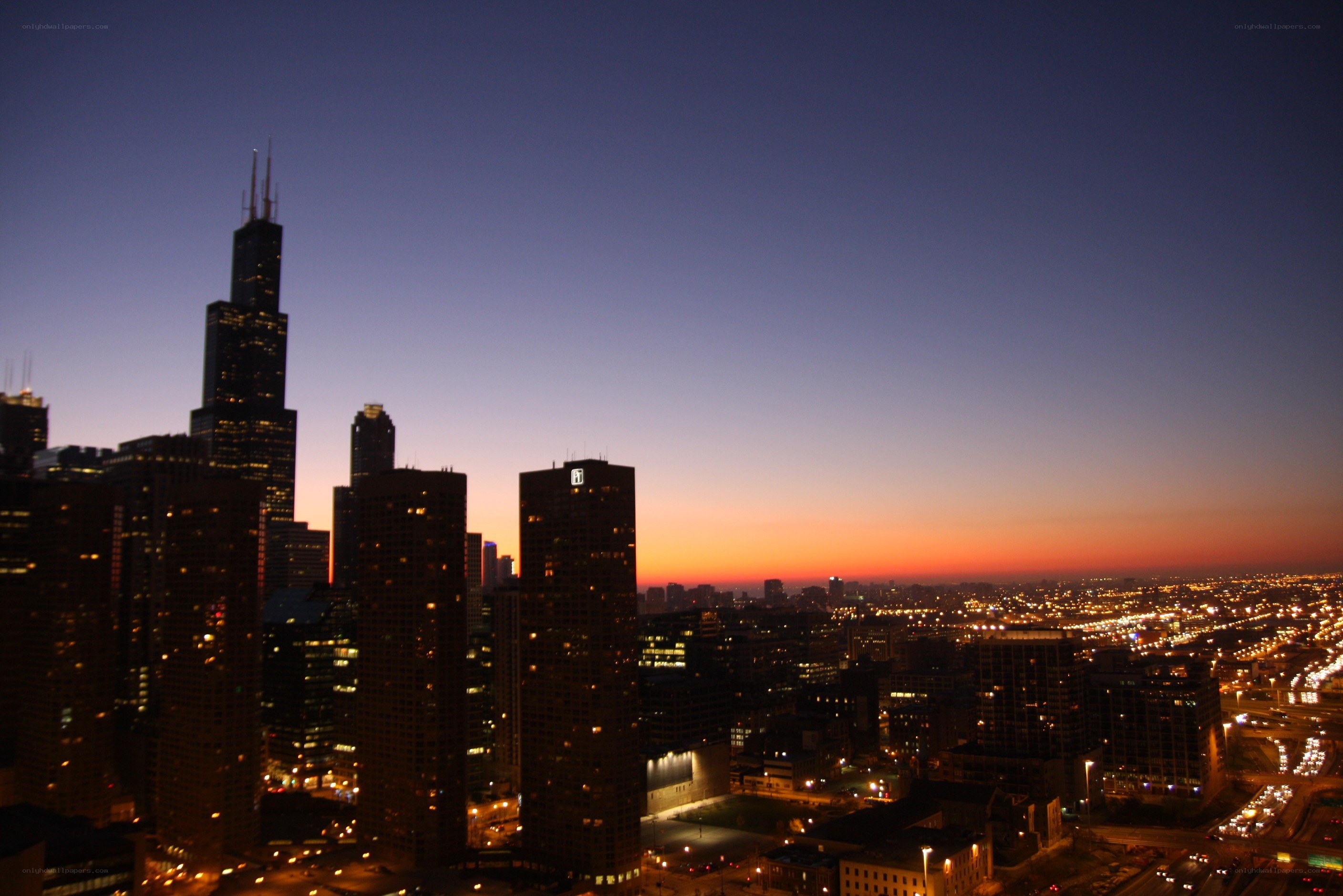 Chicago skyline at dusk