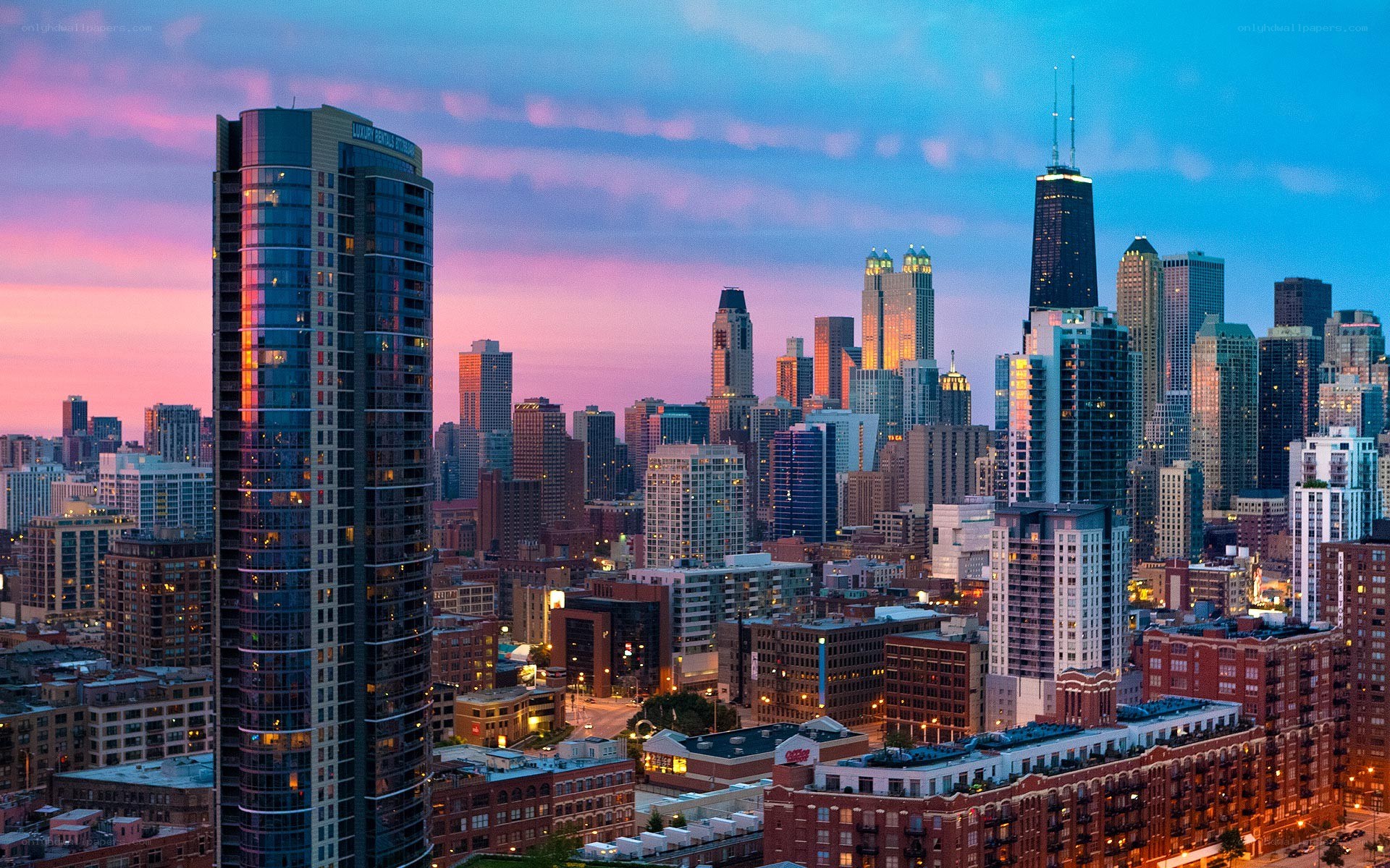 Chicago skyline at dusk