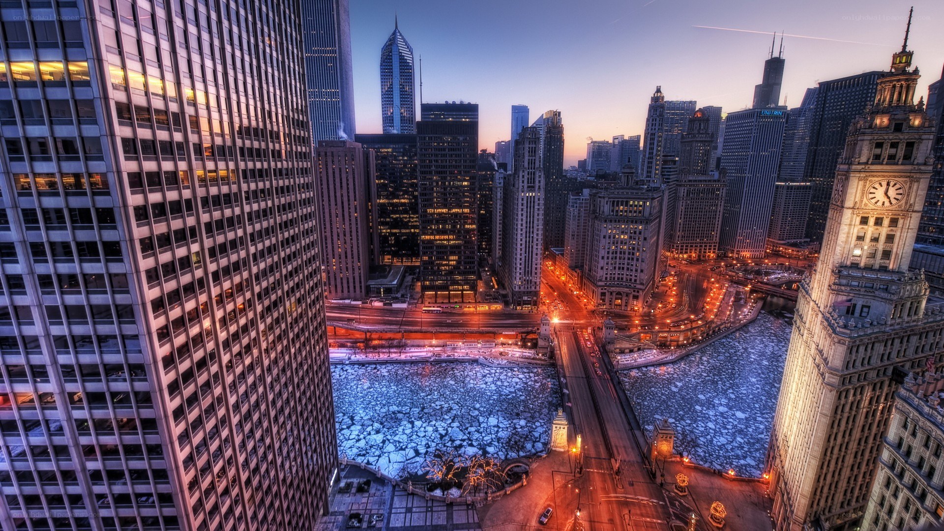 Chicago skyline at dusk