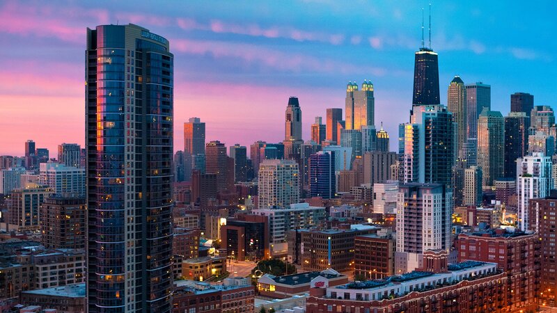 Chicago skyline at dusk
