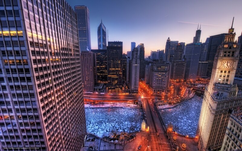 Chicago skyline at dusk