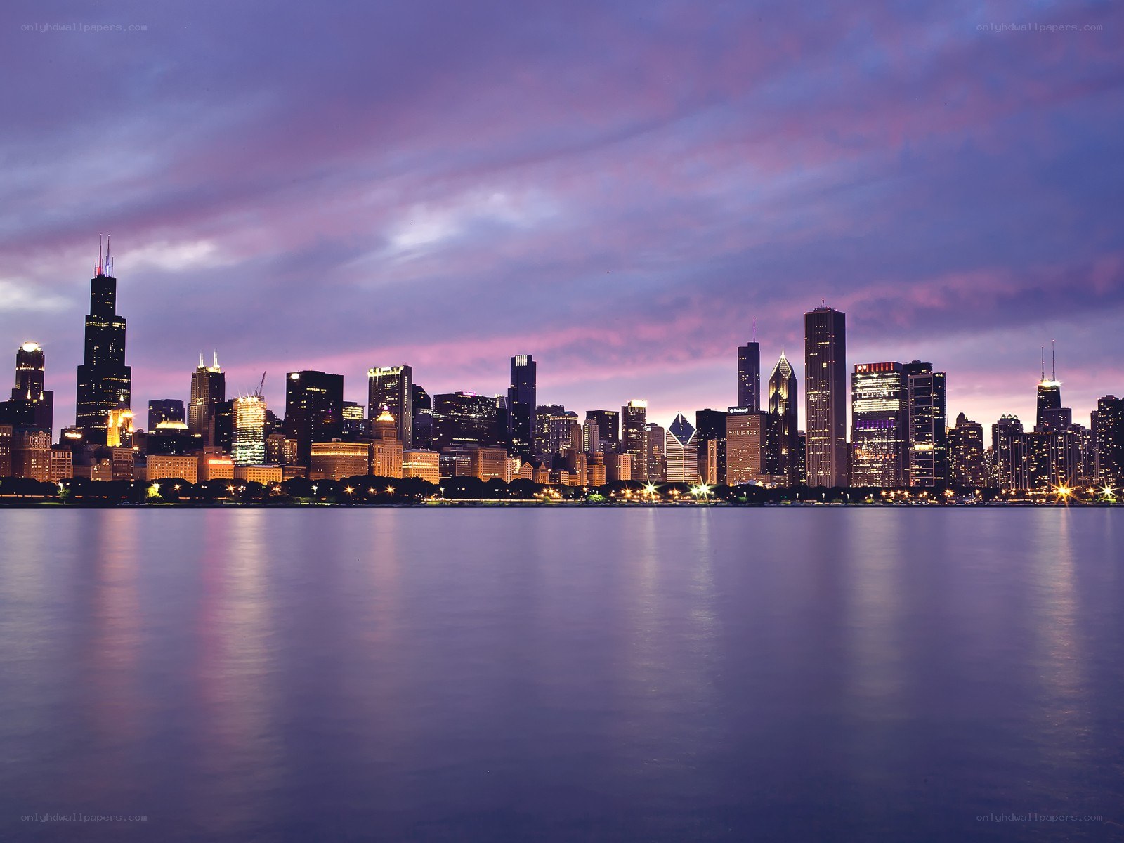 Chicago skyline at dusk