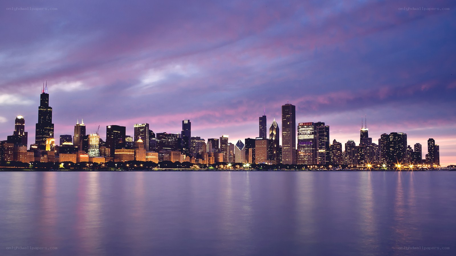 Chicago skyline at dusk