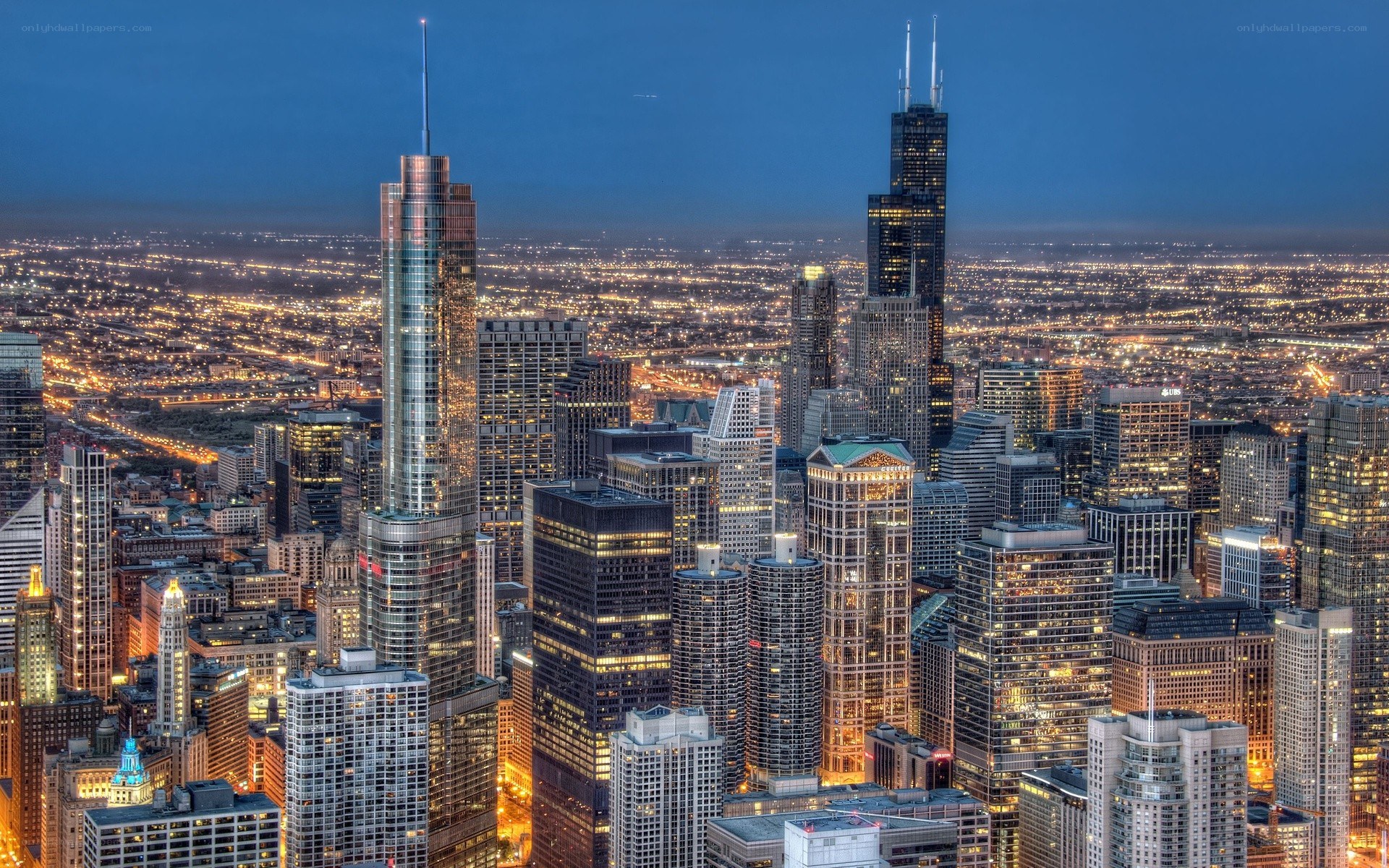 Chicago skyline at dusk