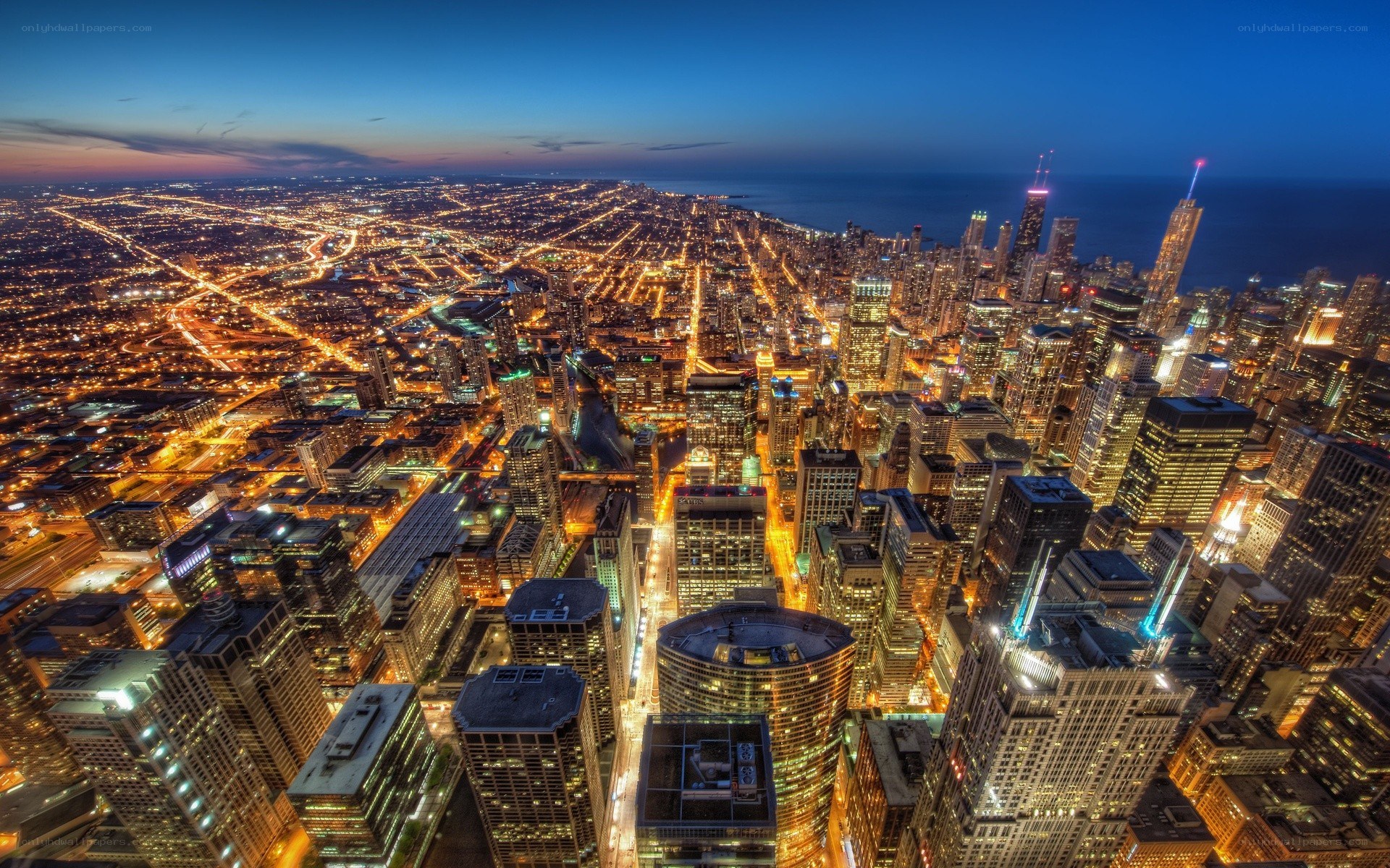 Chicago skyline at dusk