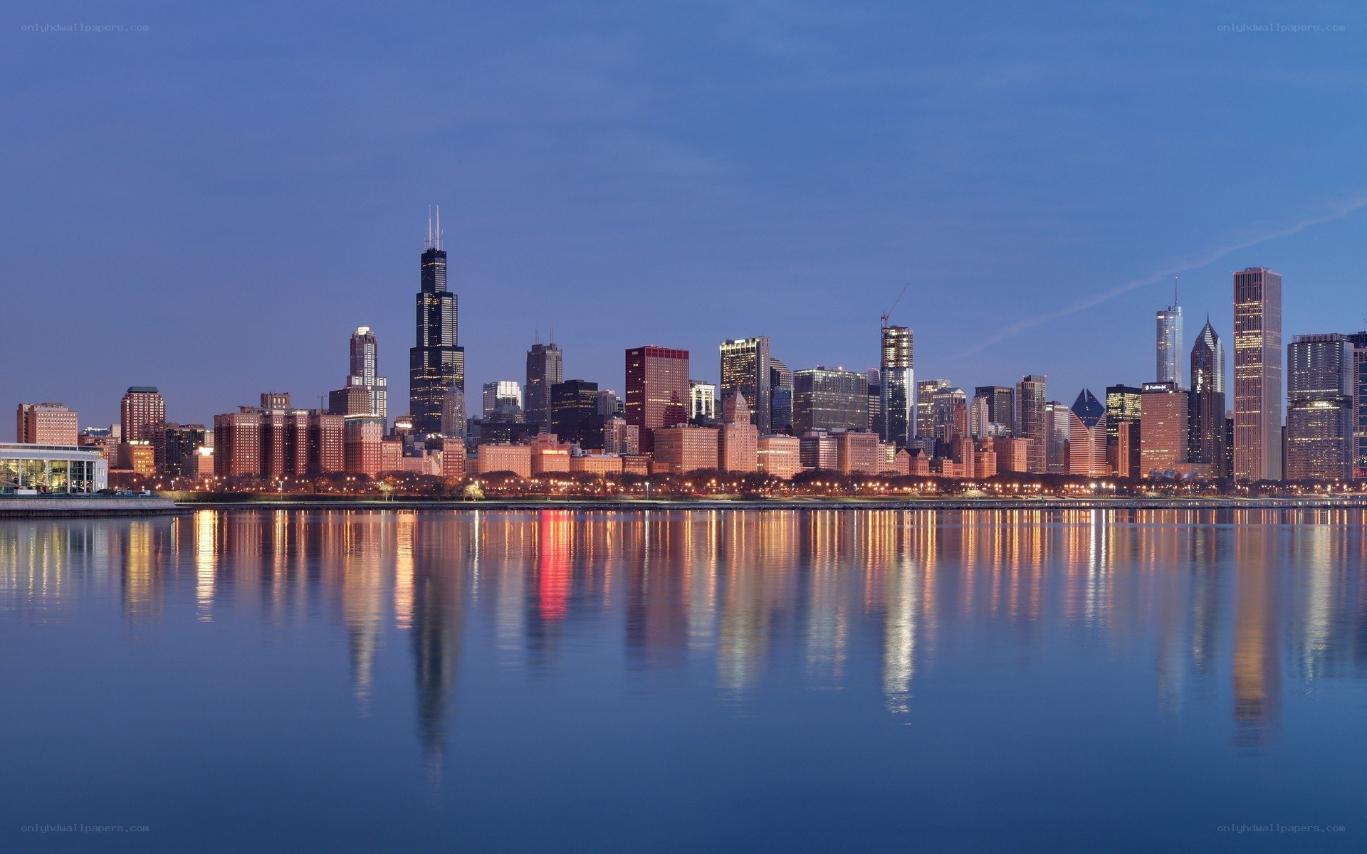 Chicago skyline at dusk