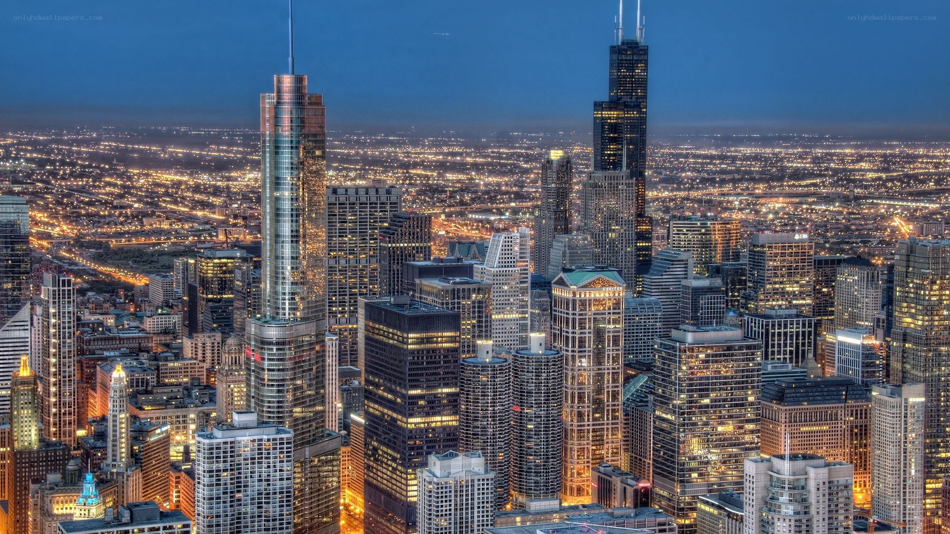 Chicago skyline at dusk