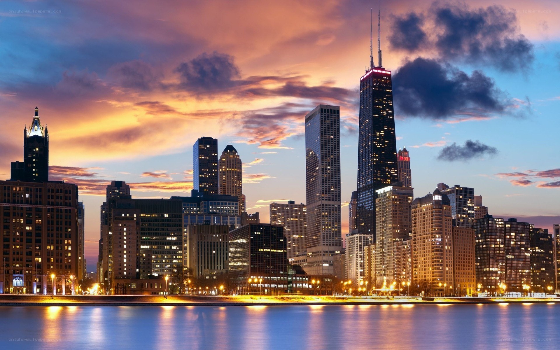 Chicago skyline at dusk