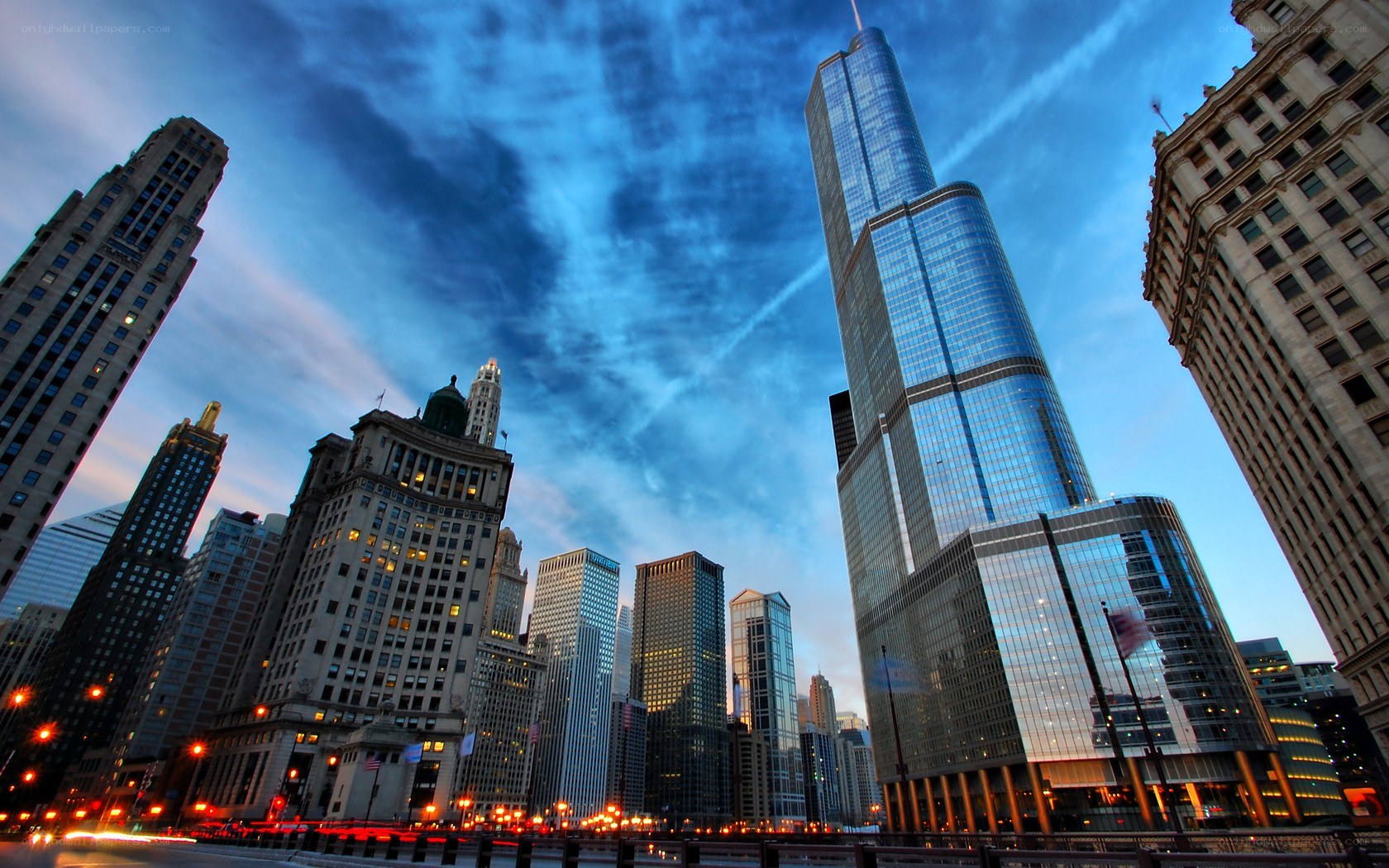 Chicago skyline at dusk