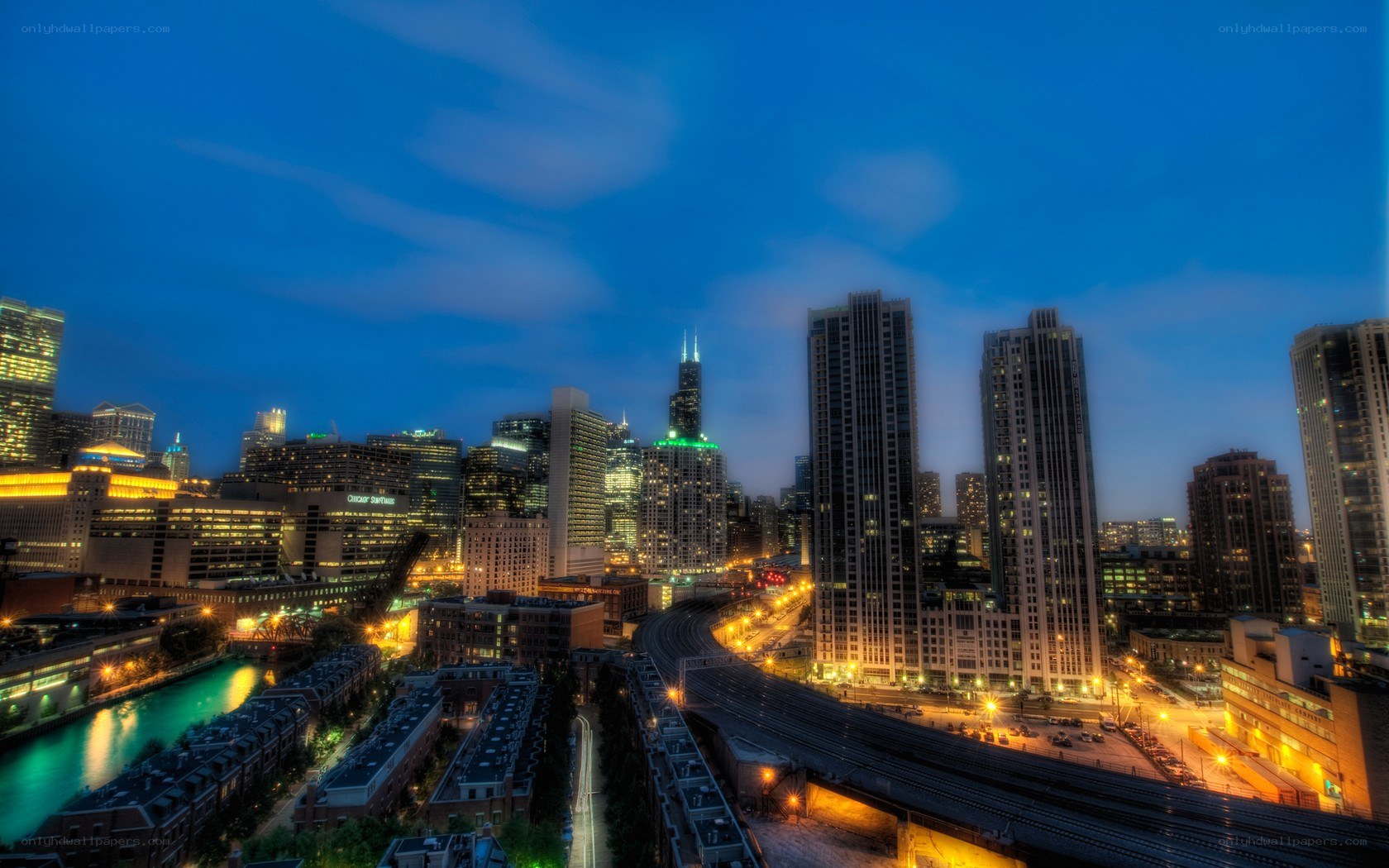 Chicago skyline at dusk