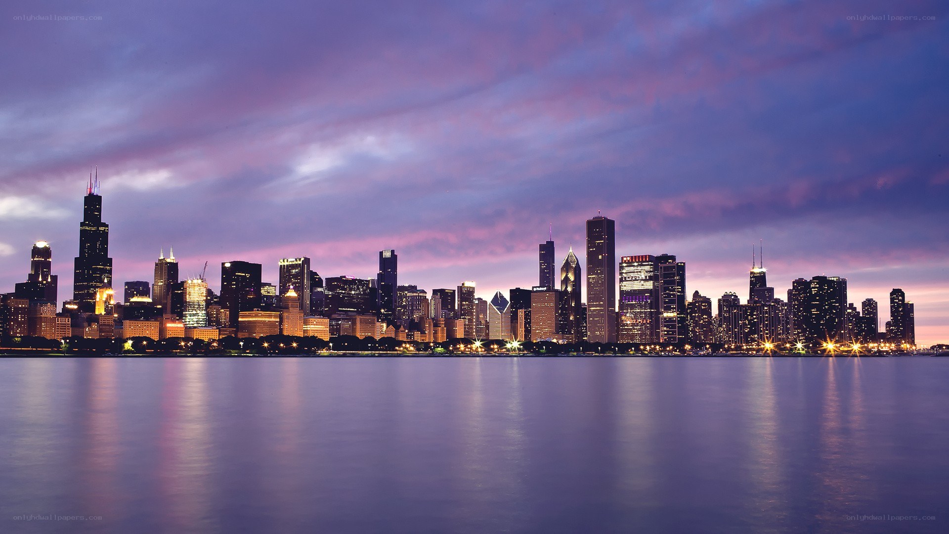 Chicago skyline at dusk
