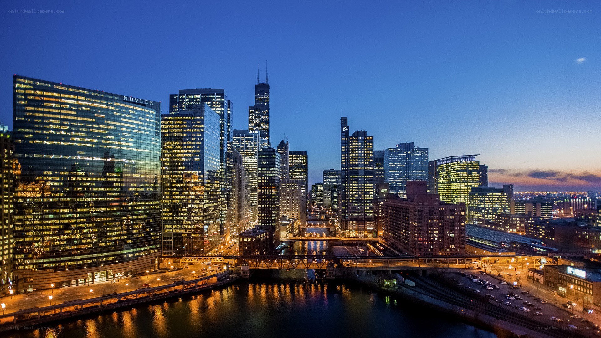 Chicago skyline at dusk
