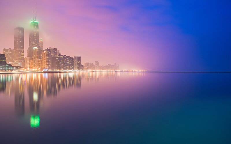 Chicago skyline at dusk