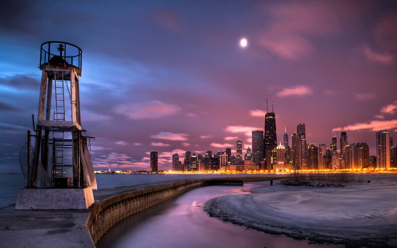 Chicago skyline at dusk