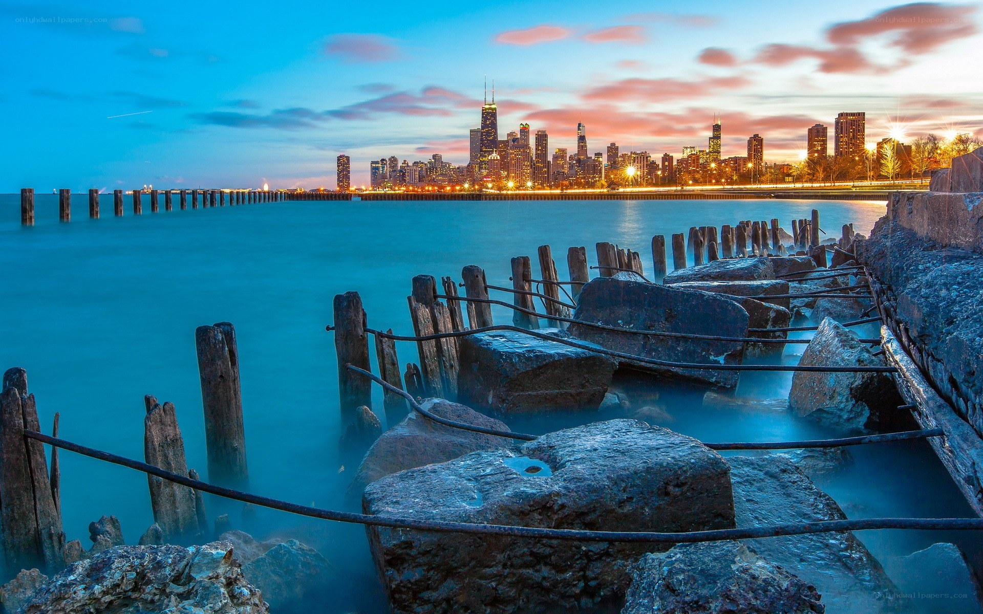 Chicago skyline at dusk