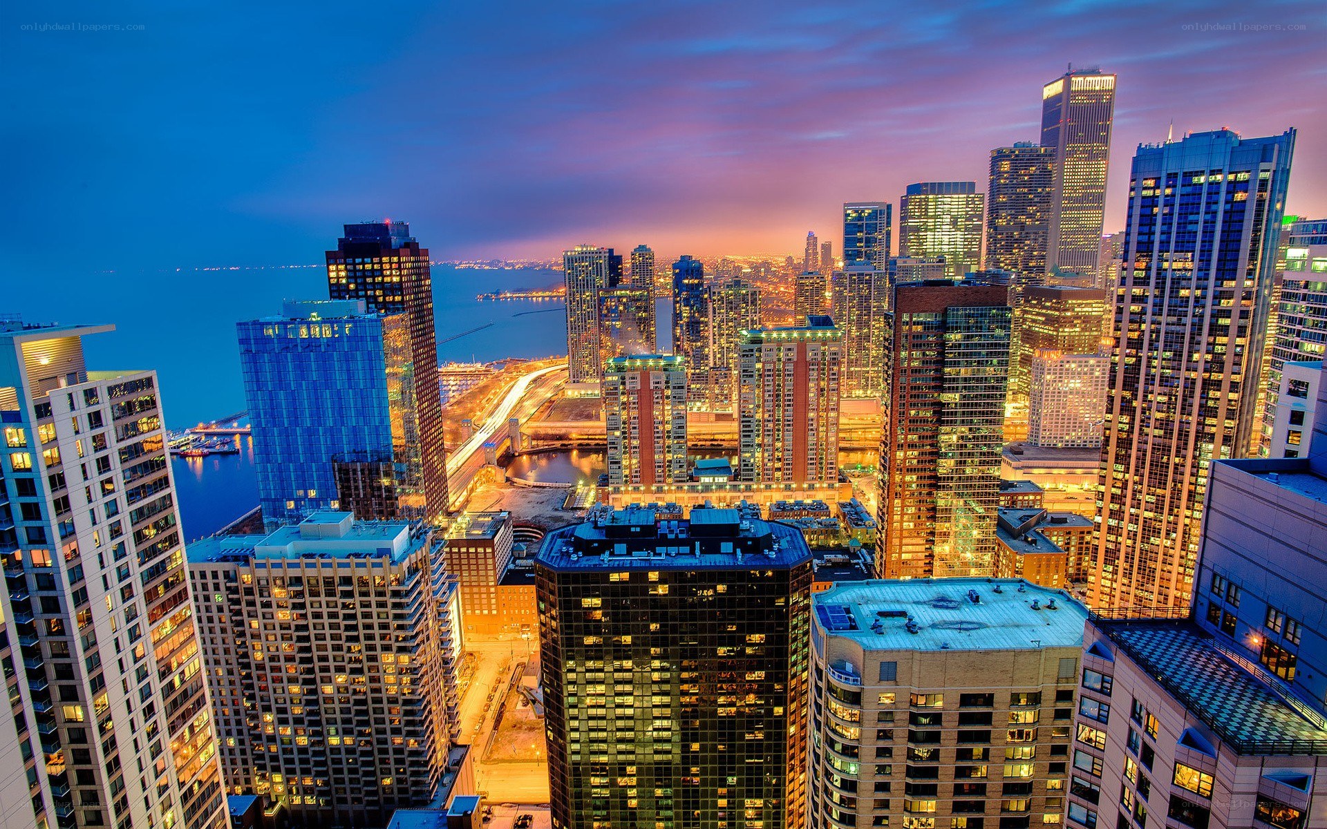 Chicago skyline at dusk