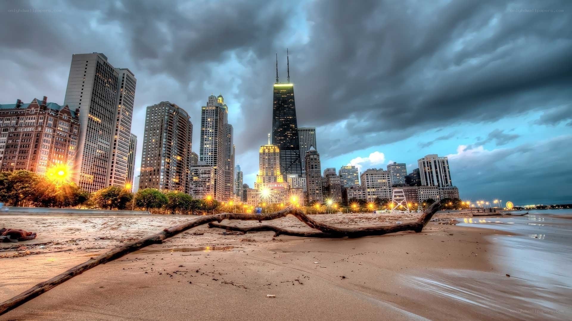 Chicago skyline at dusk