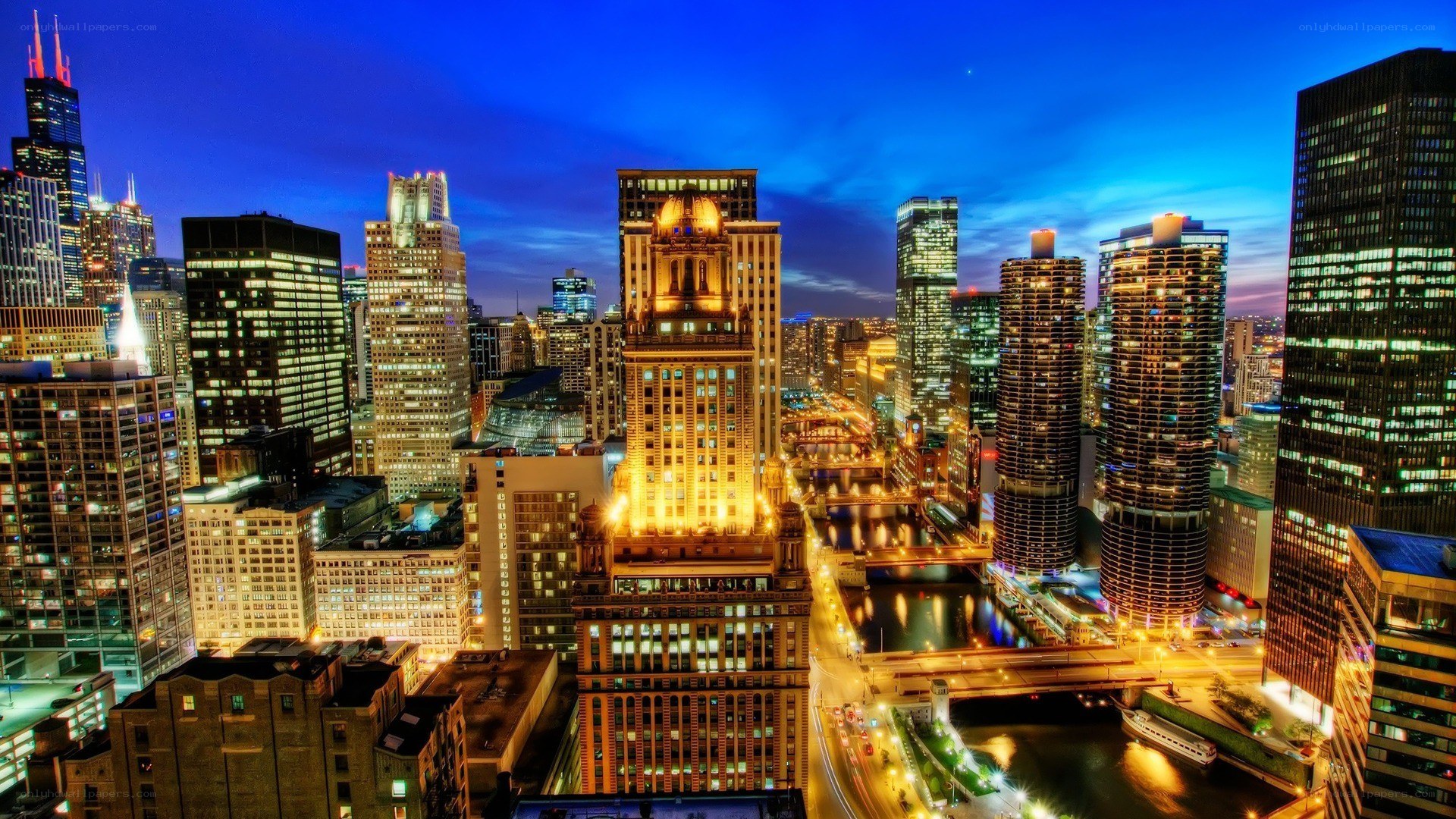 Chicago skyline at dusk