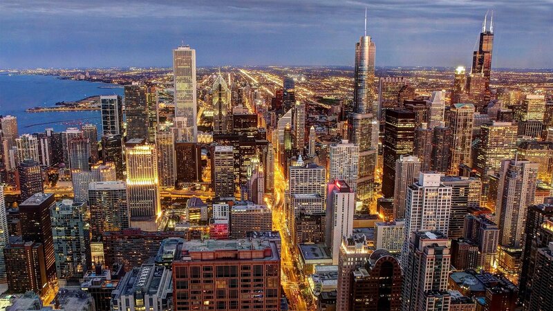 Chicago skyline at dusk