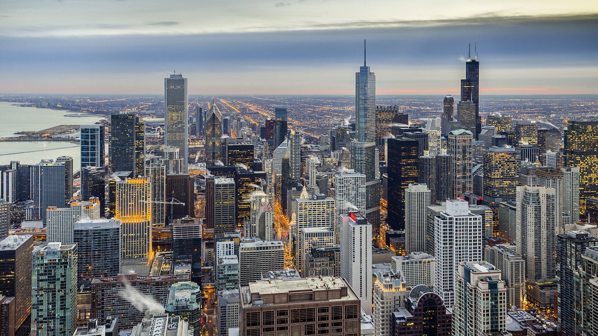 Chicago skyline at dusk