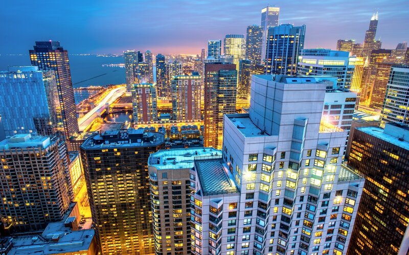 Chicago skyline at dusk