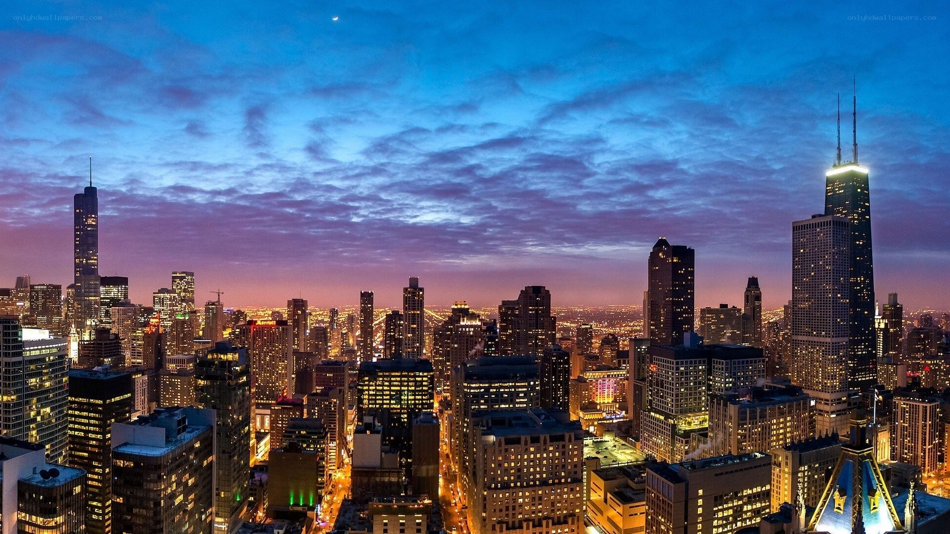 Chicago skyline at dusk