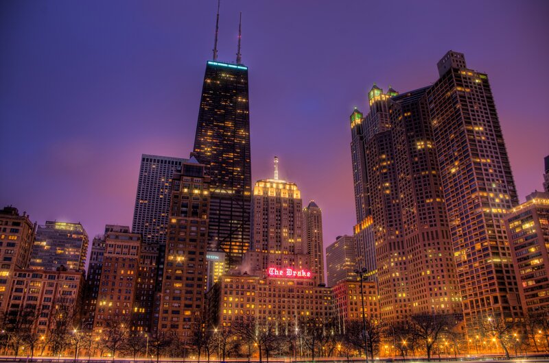 Chicago skyline at dusk