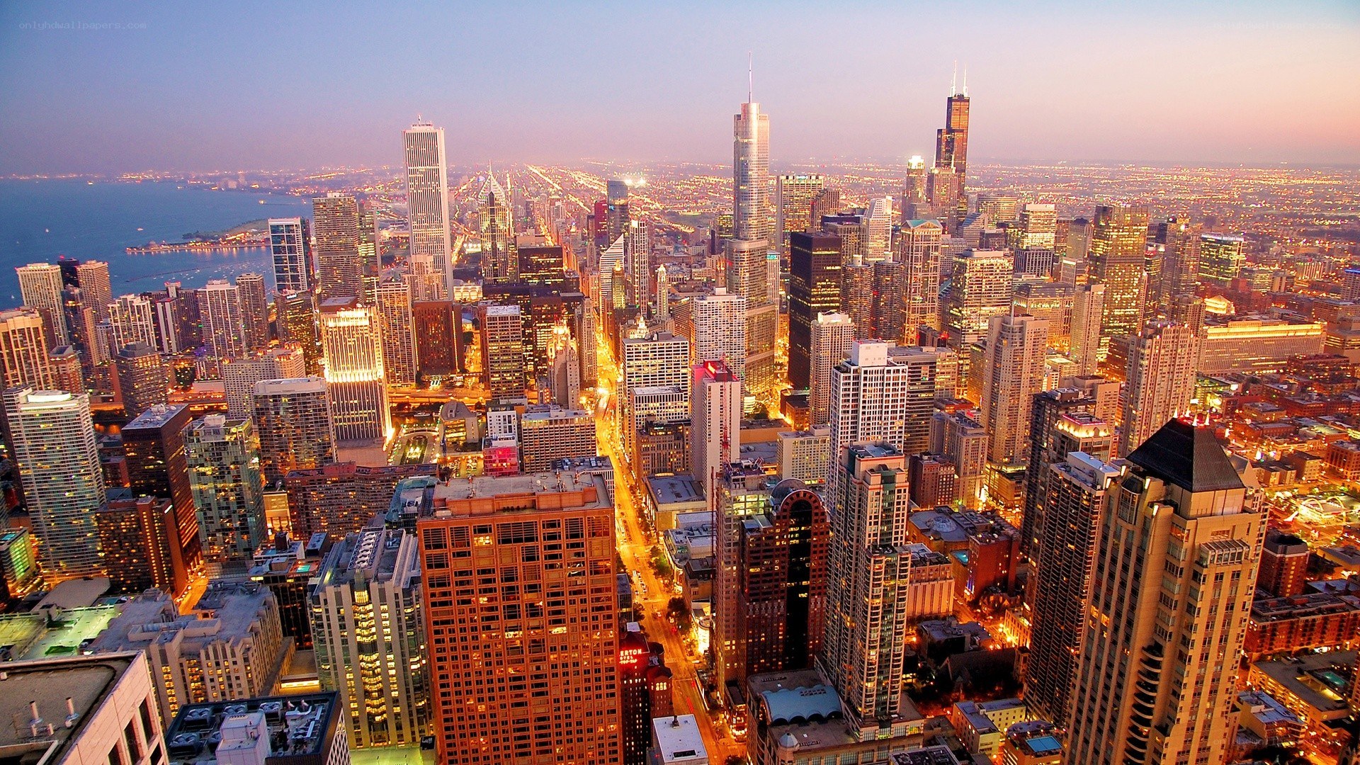 Chicago skyline at dusk