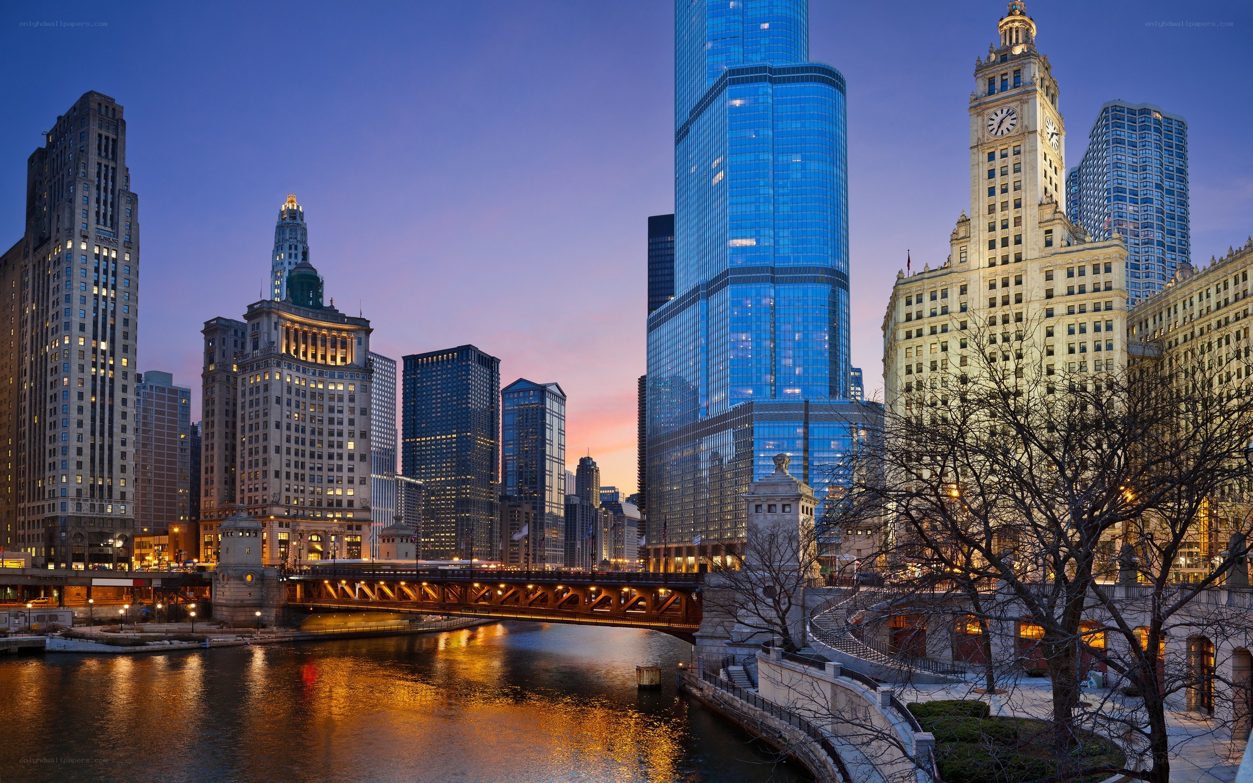 Chicago skyline at dusk