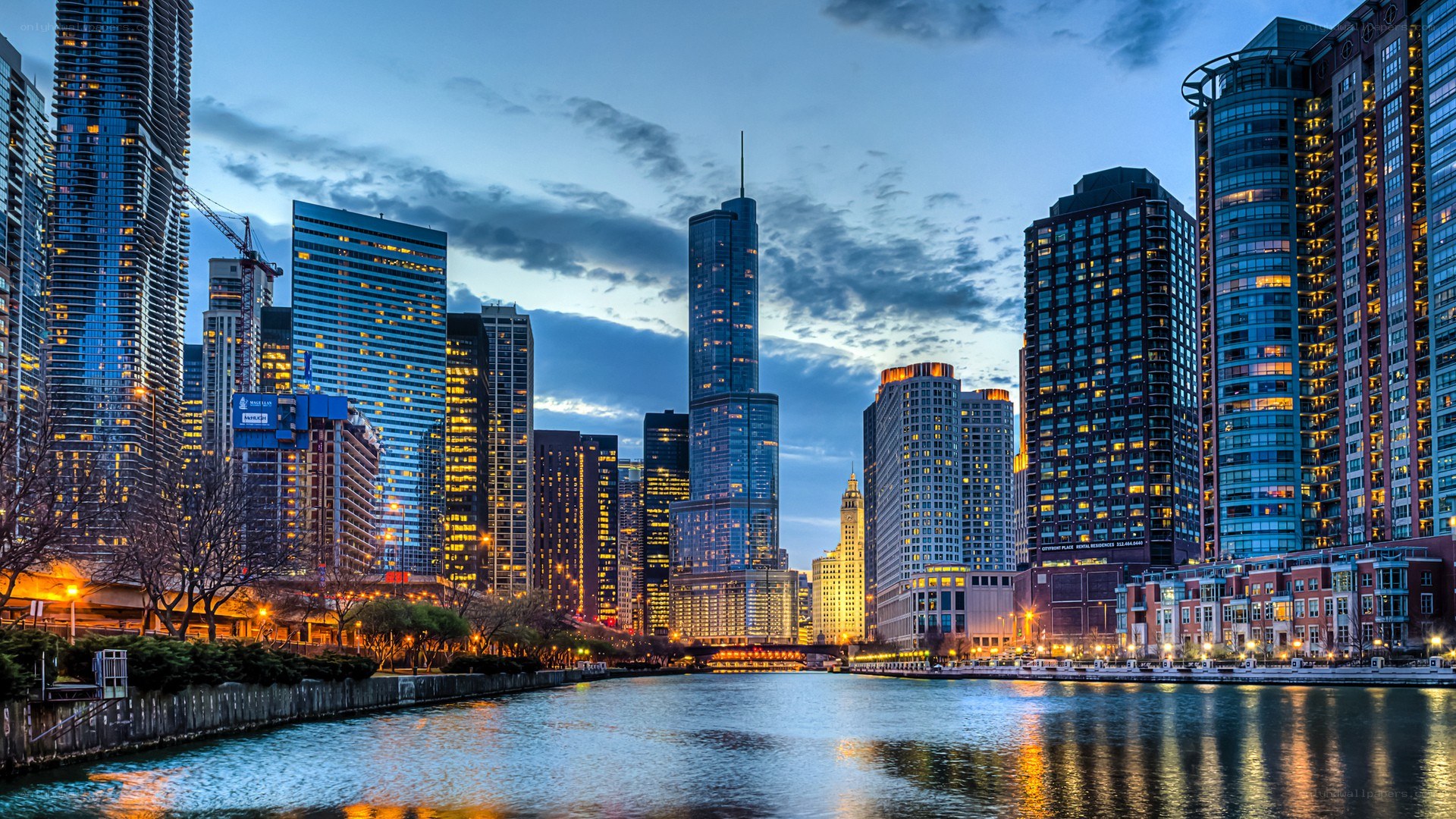 Chicago skyline at dusk