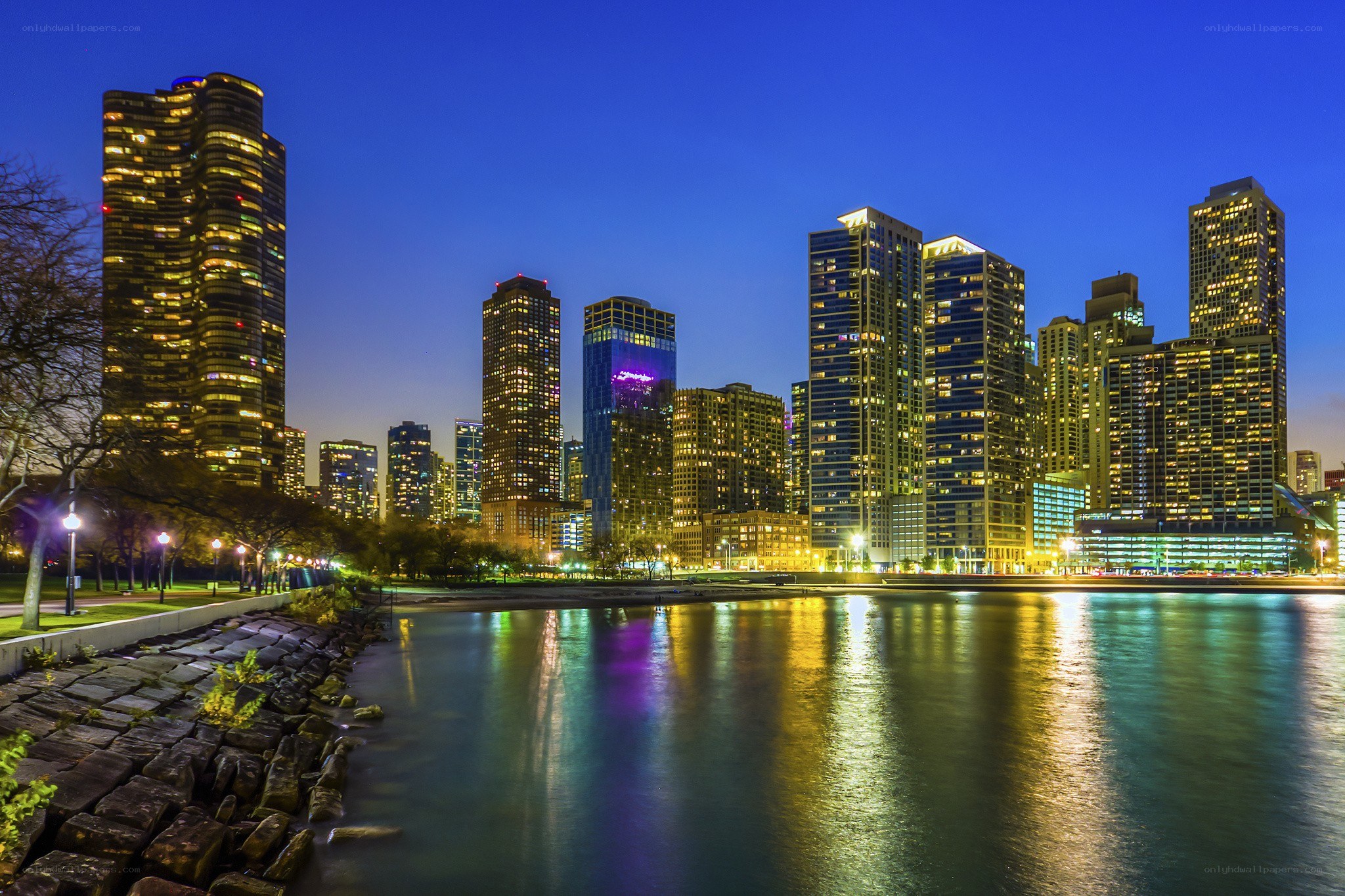 Chicago skyline at dusk