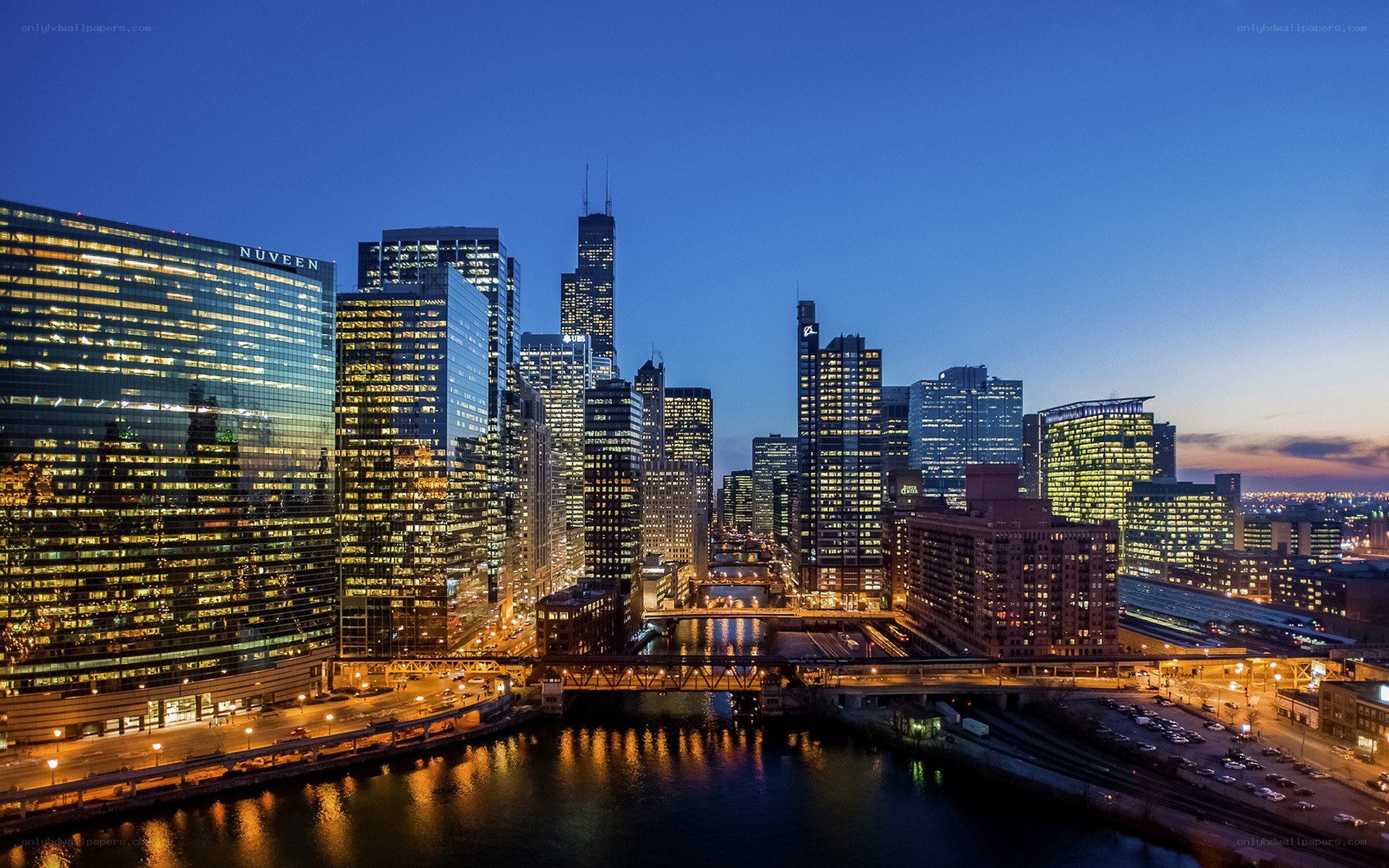 Chicago skyline at dusk