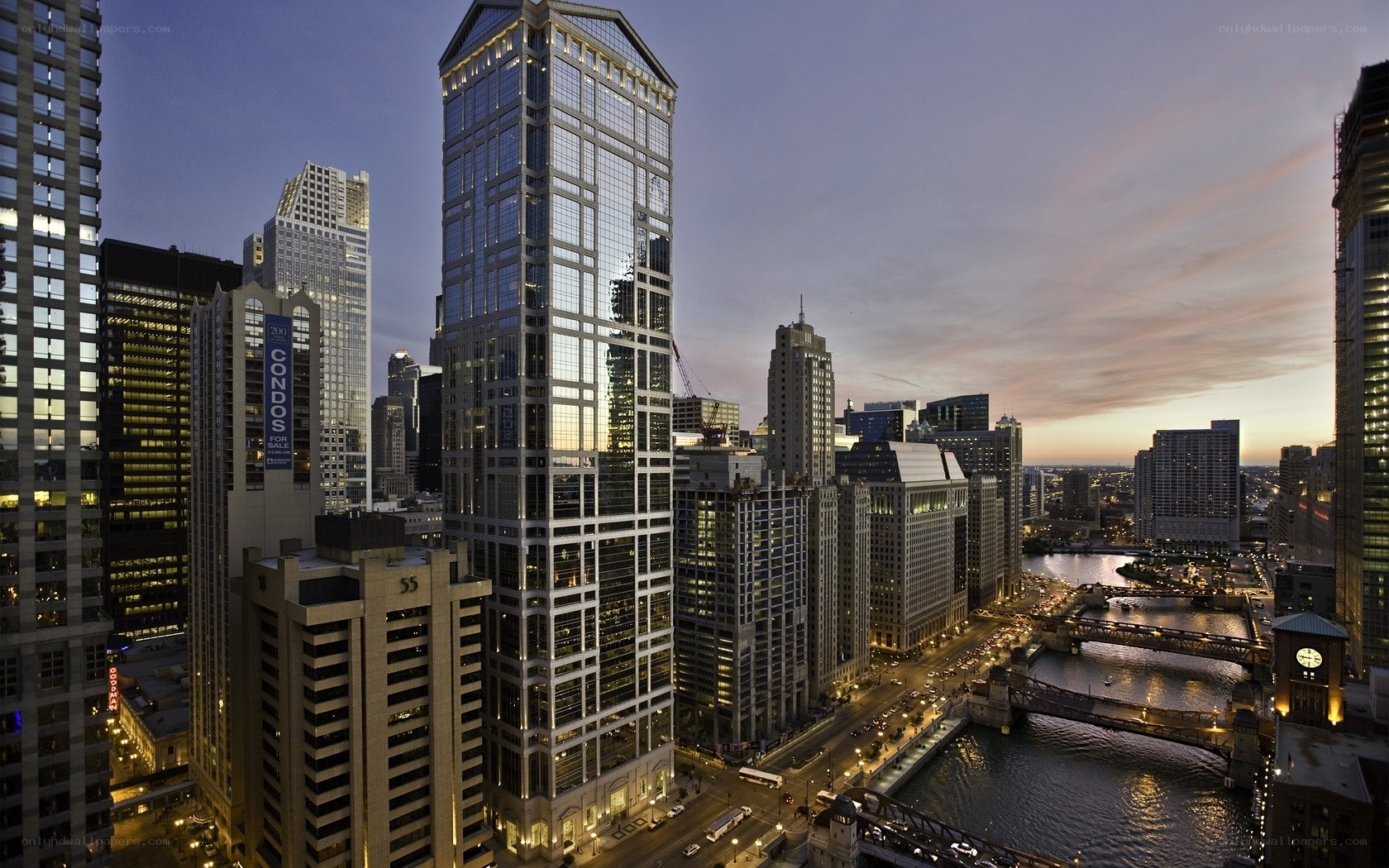 Chicago skyline at dusk