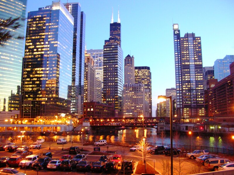 Chicago skyline at dusk