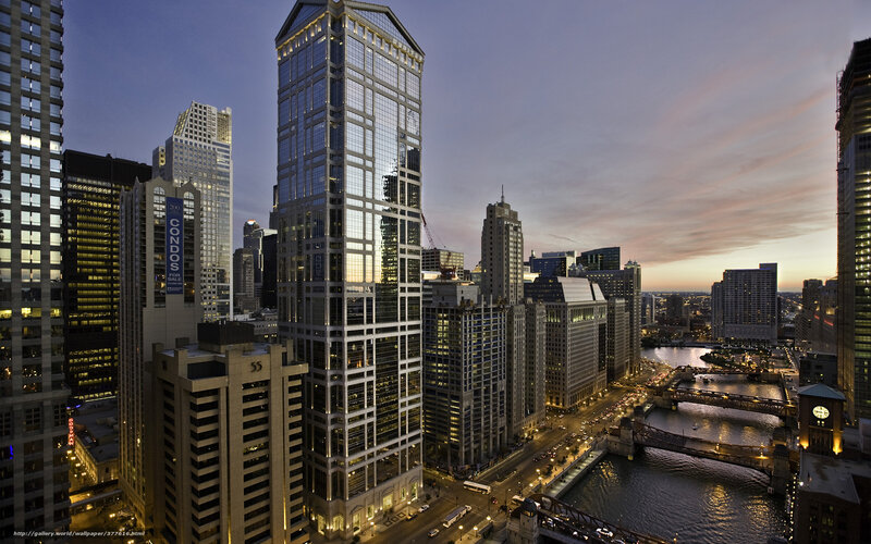 Chicago skyline at dusk