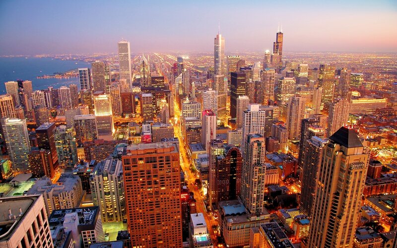 Chicago skyline at dusk