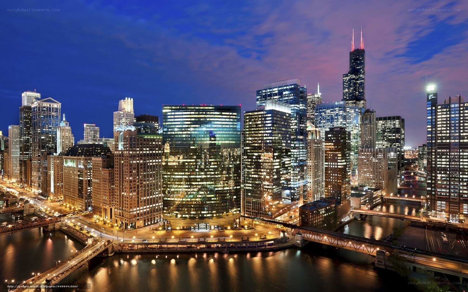 Chicago skyline at dusk