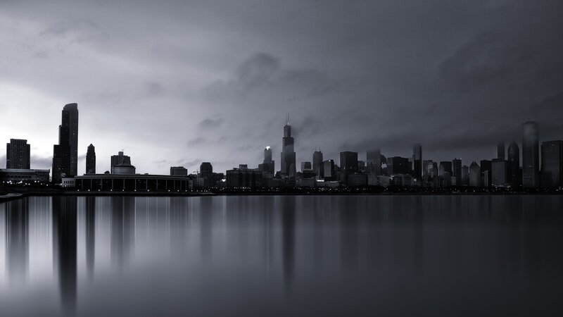 Chicago Skyline at Dusk — Black, Dramatic, Night, Photograph, Skyscraper