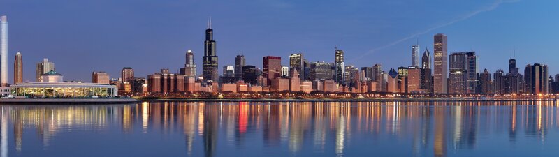 Chicago Skyline at Dusk — Blue, Calm, Night, Photograph, Buildings