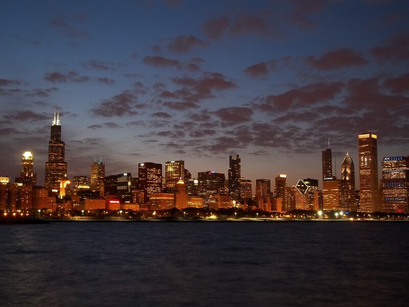 Chicago Skyline at Dusk — Blue, Calm, Night, Photograph, Skyscrapers