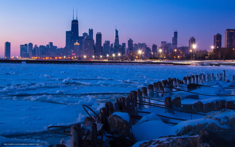 Chicago Skyline at Dusk — Blue, Cold, Winter