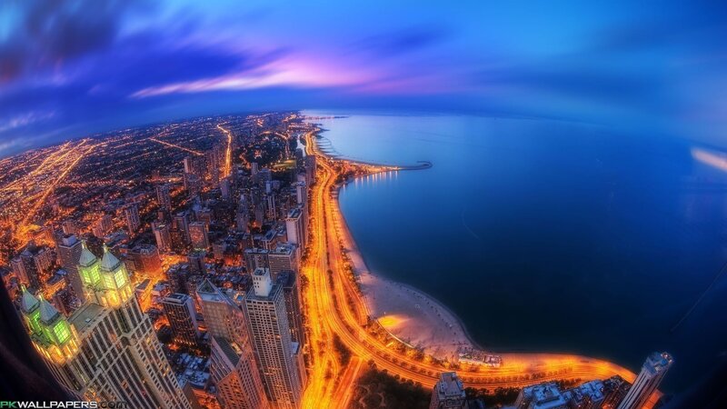 Chicago Skyline at Dusk — Blue, Dramatic, Night, Photograph, City, Lake